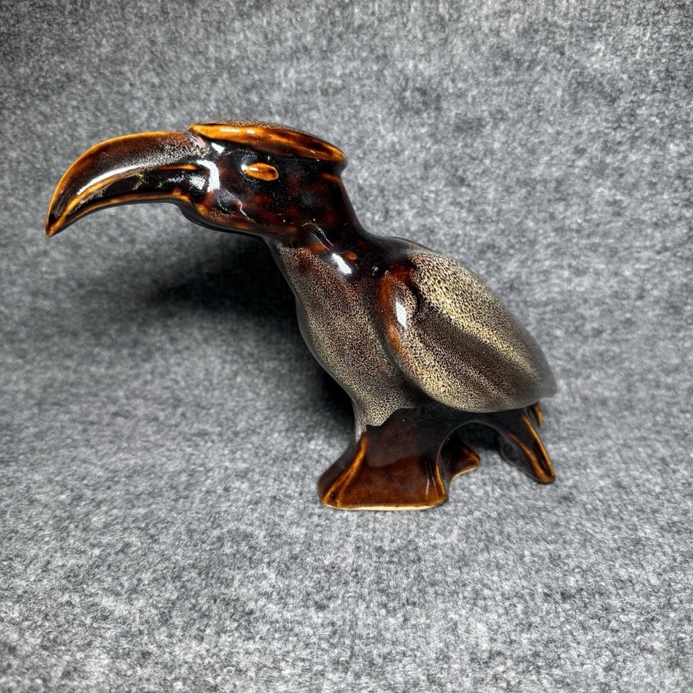 Toucan‎ Bird Figurine Brown Colorful Vintage Ceramic Glass Tiki Toucan Bird